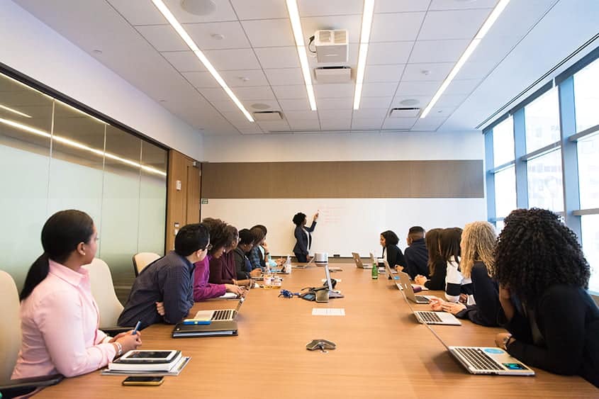 Team members on a presentation