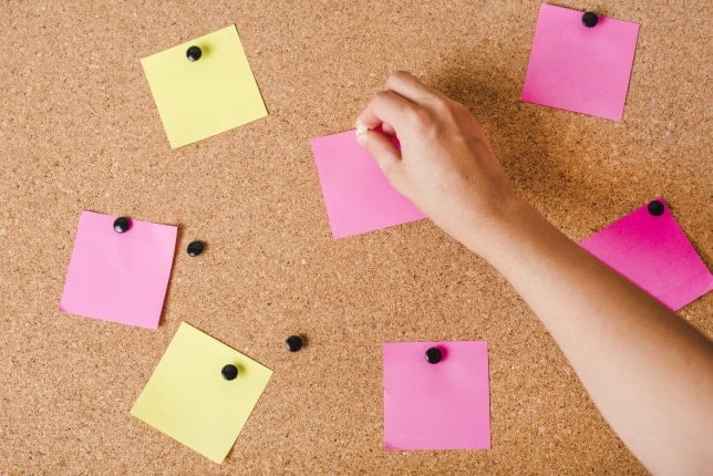 Pining notes on a board